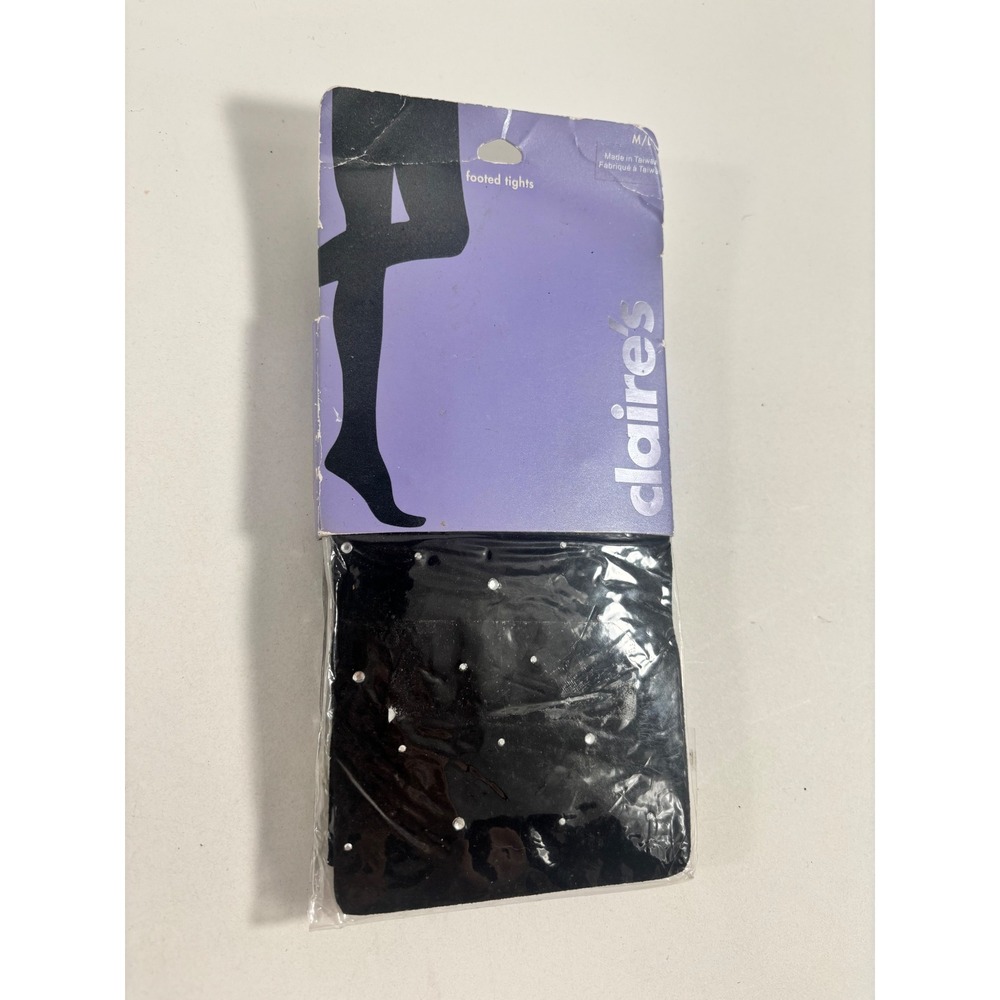 Claire's Black Rhinestone Footed Tights Opaque Sparkle Hosiery M/L 42553-8